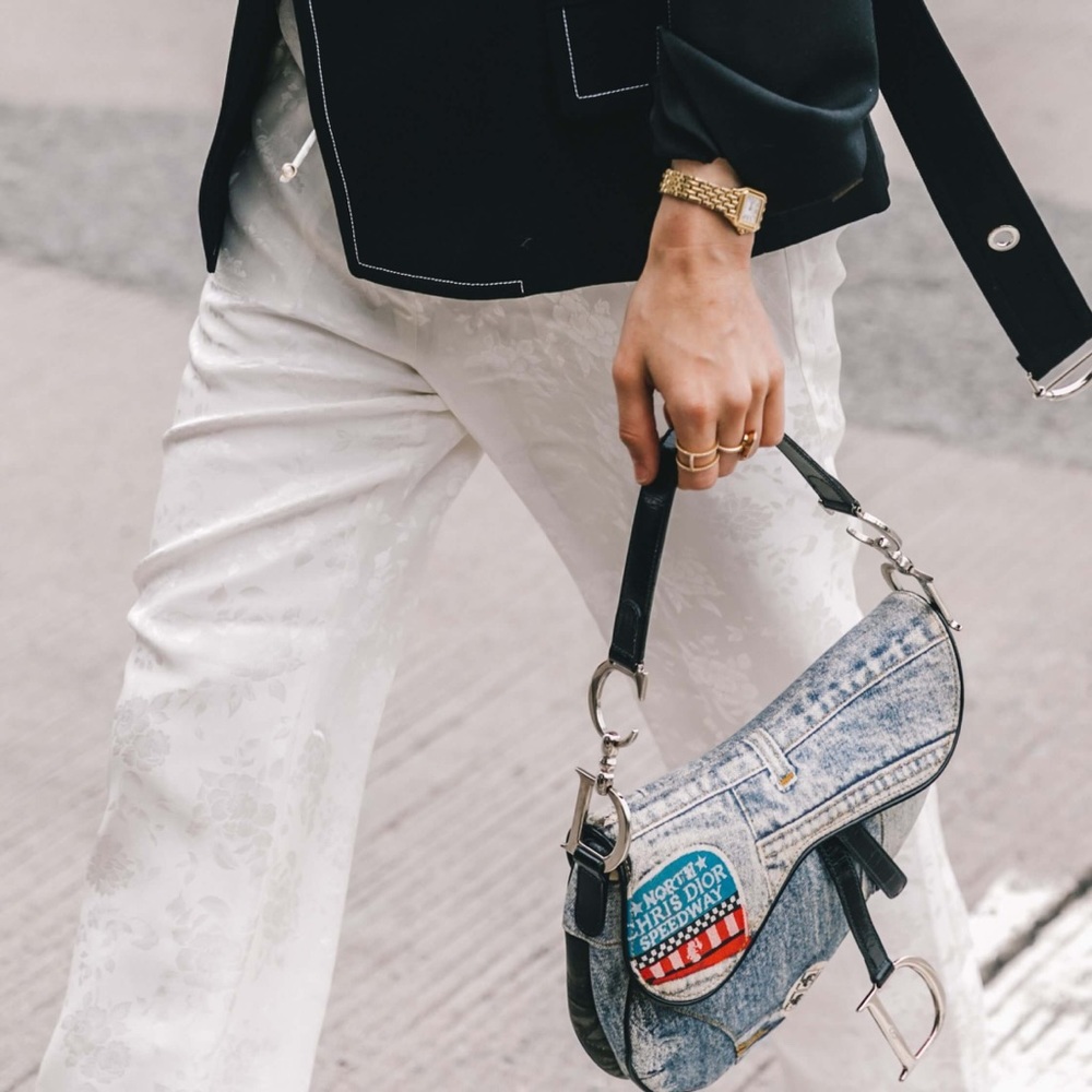 Dior Denim Saddle Bag with Black Accents